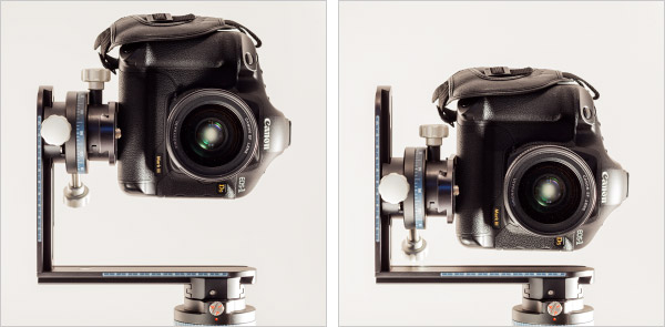 L'appareil photo coulisse sur le bras vertical de la tte Cambo CLH-500
