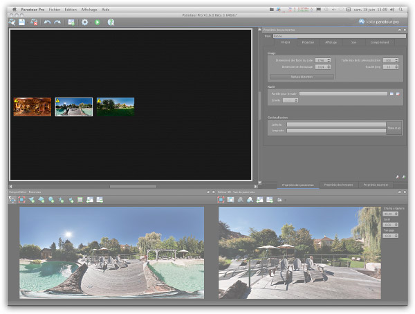 Central window of Panotour Pro with panoramas