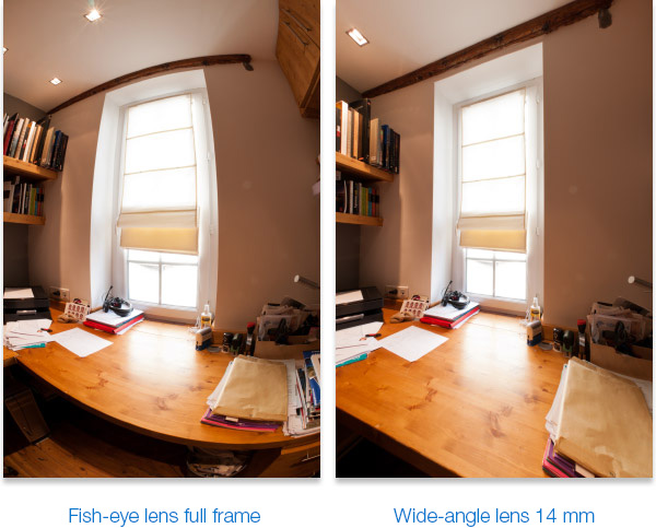 Difference between a full-format fisheye lens and a 14 mm lens
