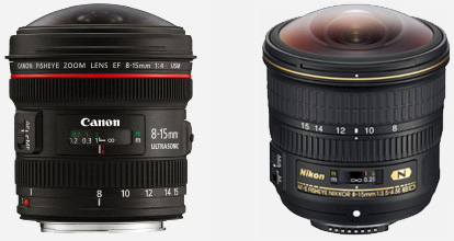 Objectifs Canon 8-15 mm Fisheye et Nikkor 10,5 mm DX